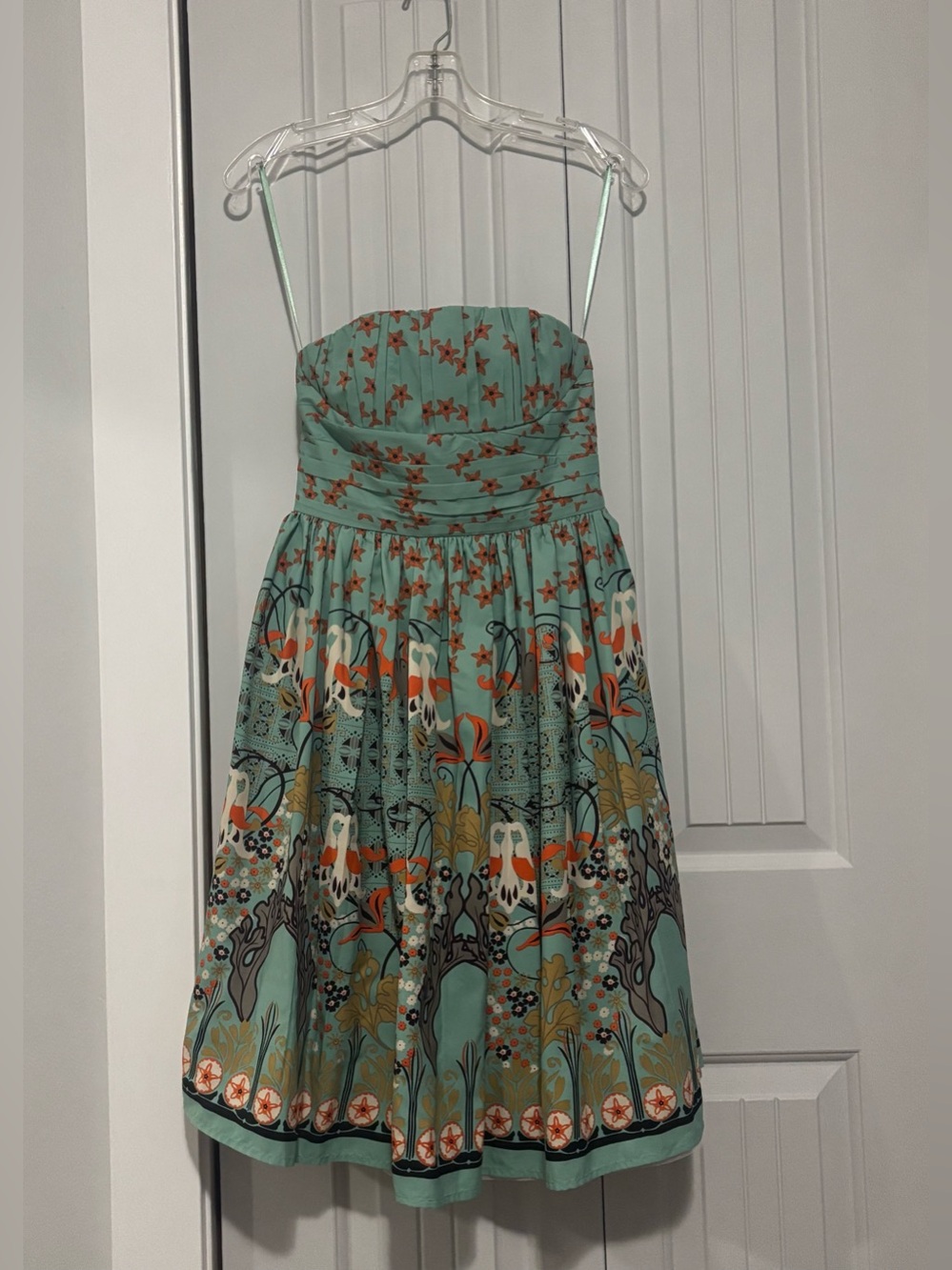 Angie Size Small Teal Blue Bold Floral Print Strapless A-Line Dress w/ Tulle